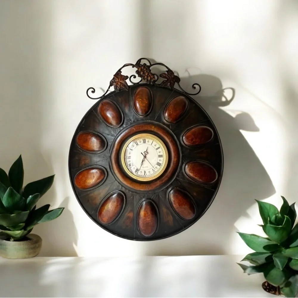 Elegant Brown and Black Wall Clock large round metal clock